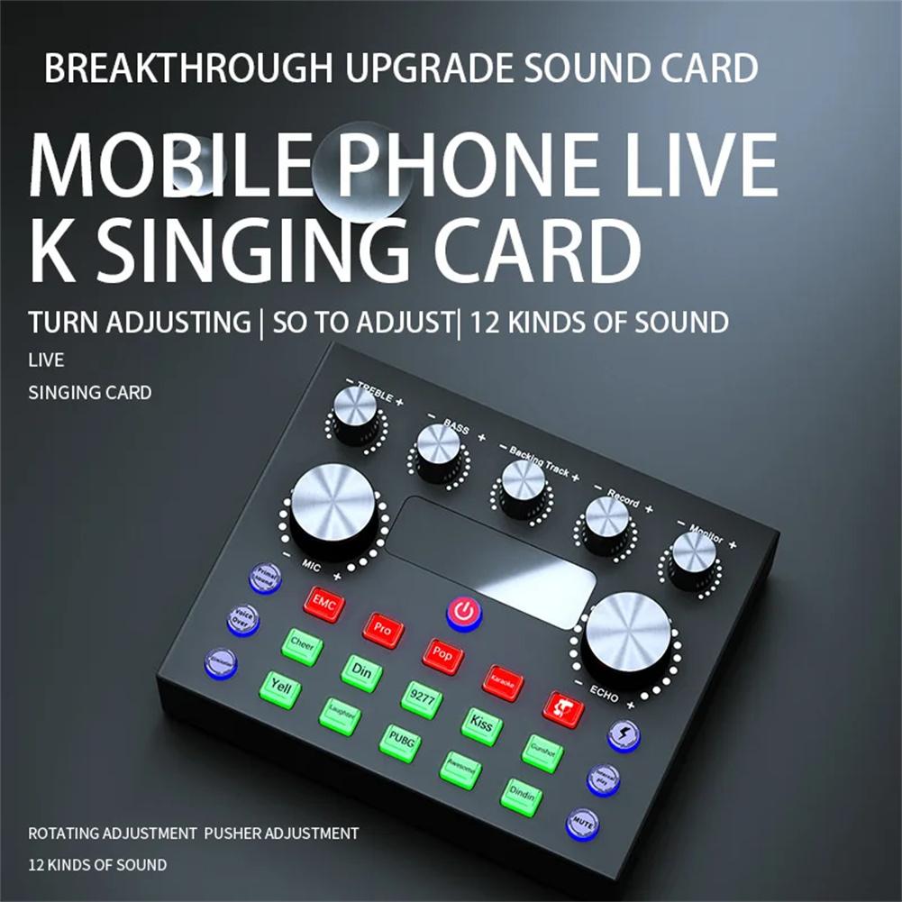 Audio Mixer Sound Card Audio Interface With DJ Mixer And Voice Changer Studio Broadcast Microphone For Live Streaming Podcasting Gaming
