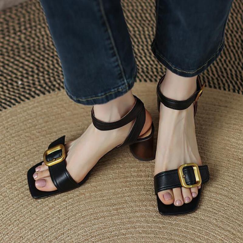 

Fashion new Ankle Strap Vintage Gladiator Sandals for Women Open Toe High Heels Sandalias De Mujer Belt Buckle Square Heeled Women Pumps 34 чёрный