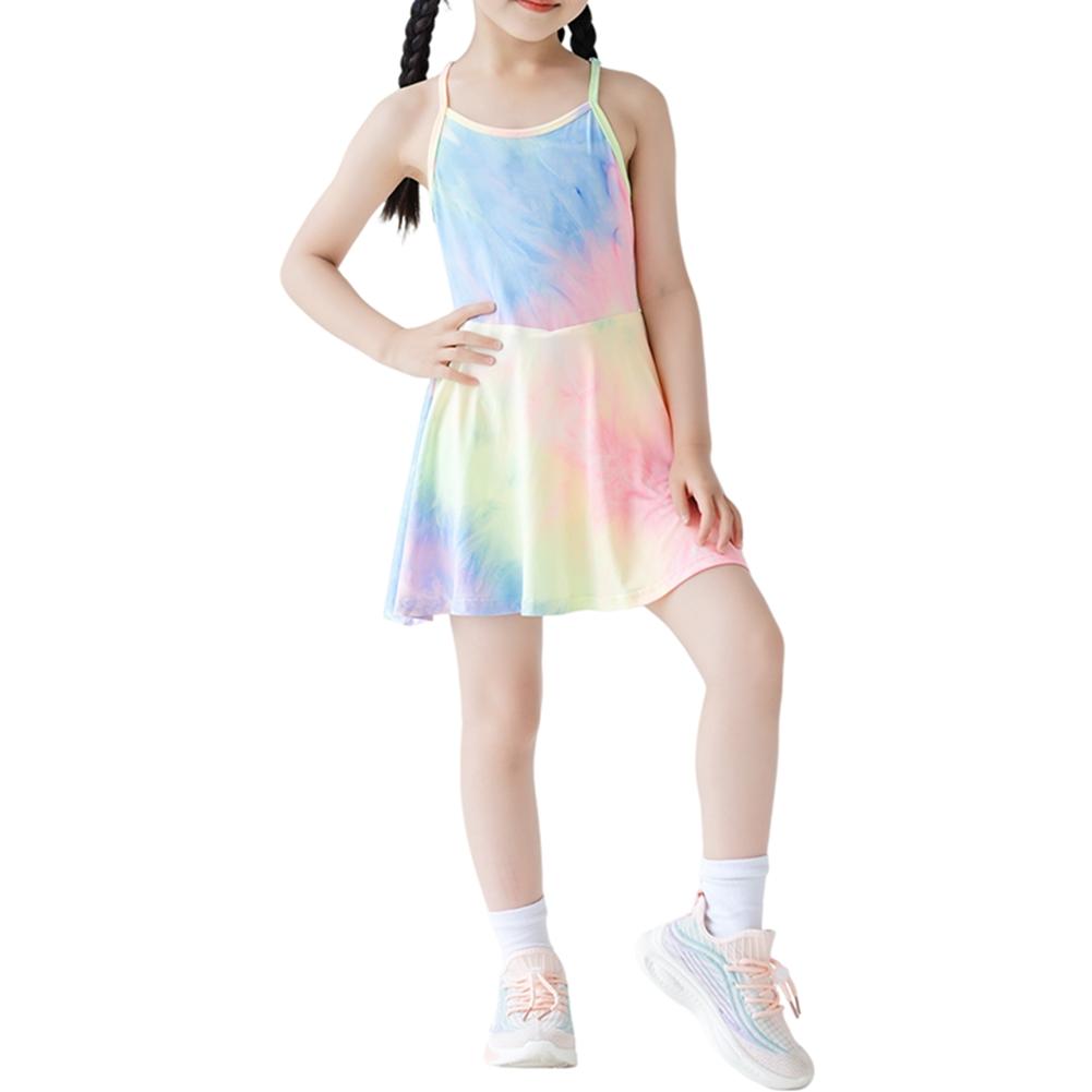 4-12 Years Kids Girls Tie-Dye Spaghetti-Strap Tennis Dress 140