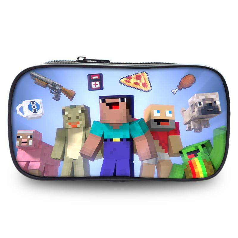 2023 New Large Capacity Kids Minecraft Pencil Case Polyester Cartoon Stationery Bag