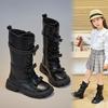 Girls High Boots 2026 Winter Korean Style Britain Style Children Long Boots for Catwalk Bow Solid Color Kids Princess Shoes