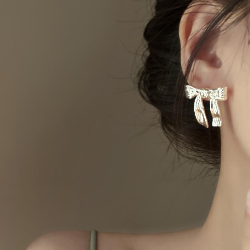 Pendientes de Lazo de Cinta Retro Francés - Diseño Nicho de Lujo Ligero