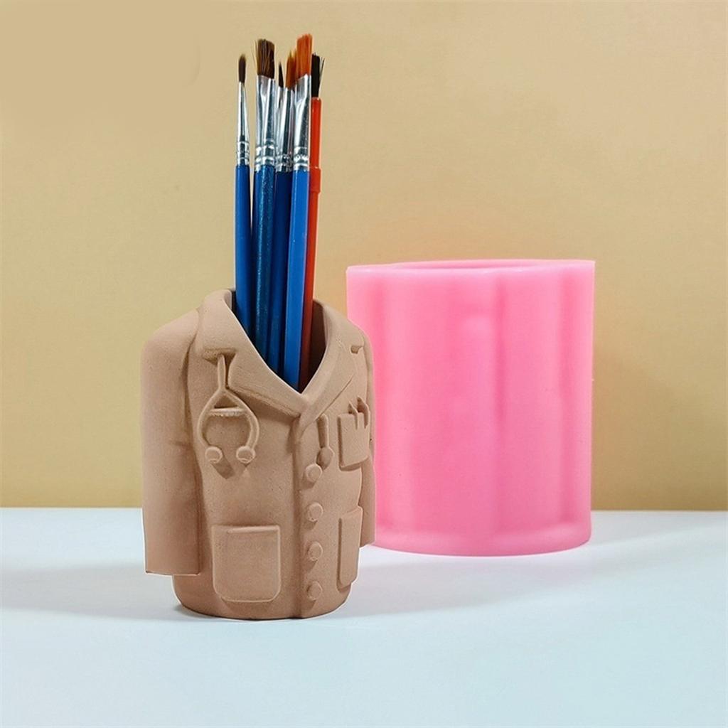 Silicone Mold for Doctor Coat Shaped Pen Holder Plaster Cement Flower Pots Making Mould Handicraft Enthusiast Supplies