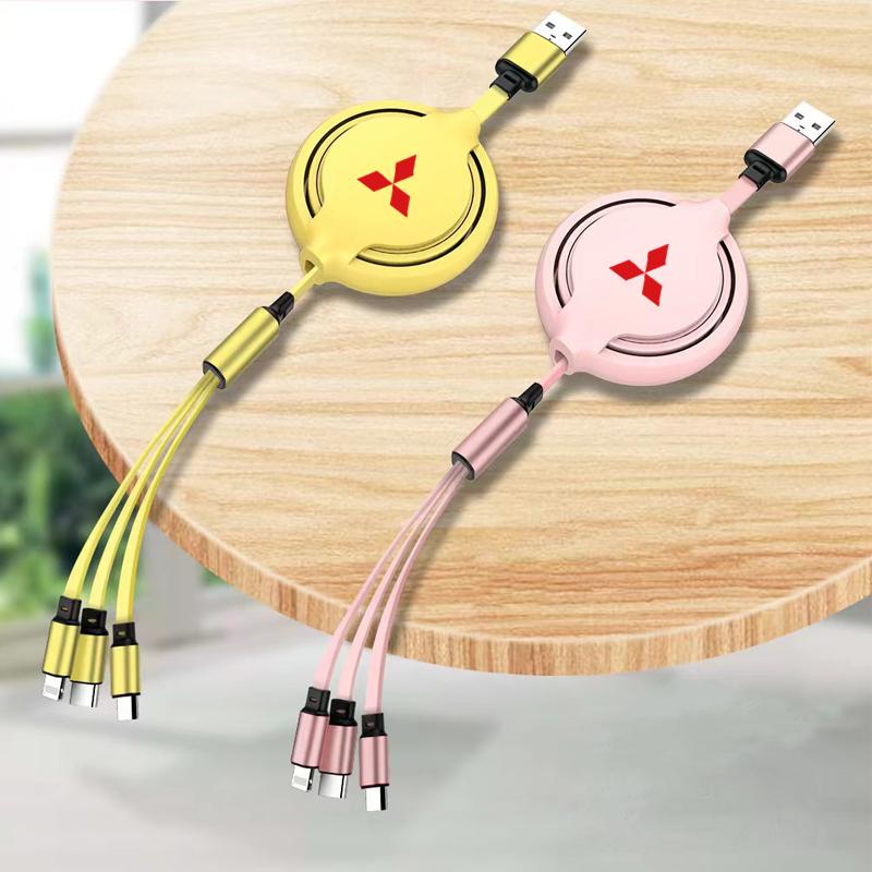 cwnqah1 cwmvjg1 Car 3 In 1 Retractable Fast Charging Data Cable Accessories For Mitsubishi Eclipse Lancer Outlander Pajero ASX Colt I200 Space