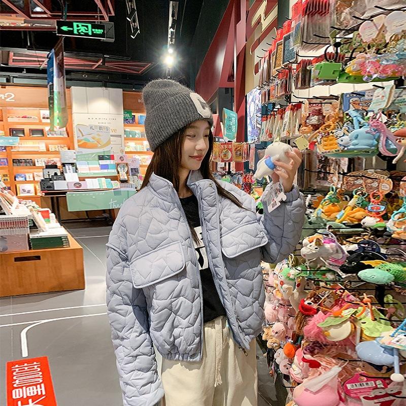 Small age-reducing design sense drawstring buckle waist short cotton clothes loose stand-up collar long-sleeved jacket women
