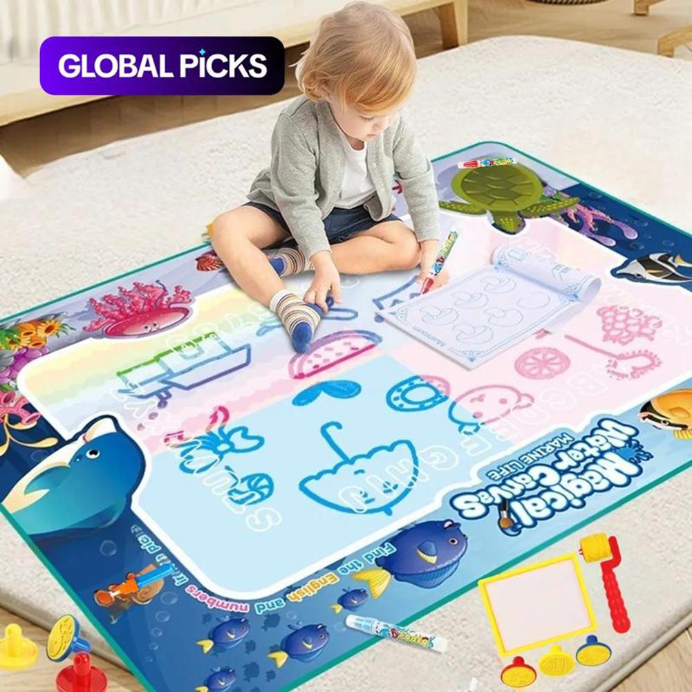 100x80CM Magic Water Drawing Mat with Reusable Magic Pens Doodle Montessori Painting Board Educational Toys Kids Gifts 39X31in