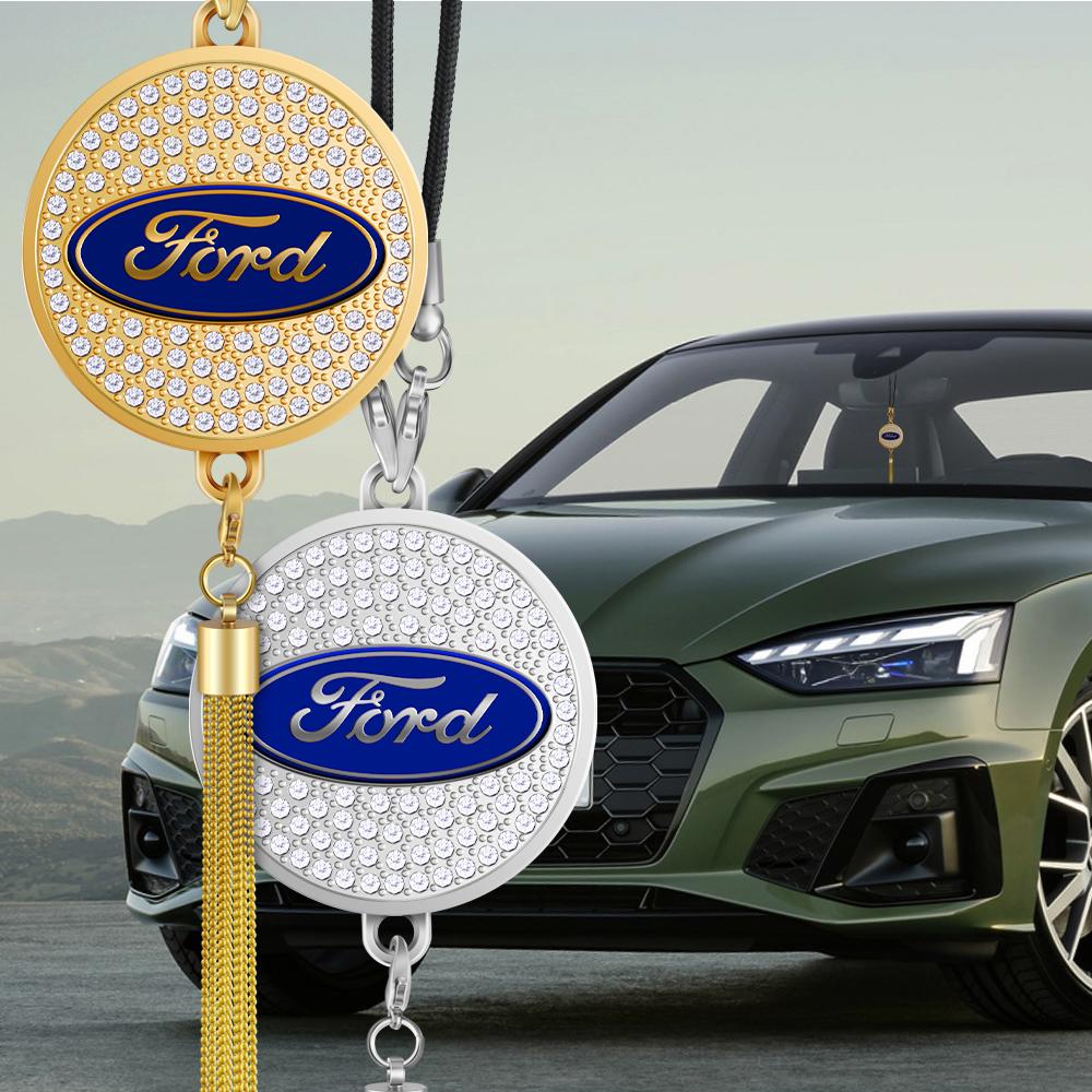 AAAMW1 1pc Diamond Metal Car Badge Rearview Mirror Pendant Auto Interior Hanging Ornaments For Ford Focus Mustang Fiesta Mondeo mk7 mk2