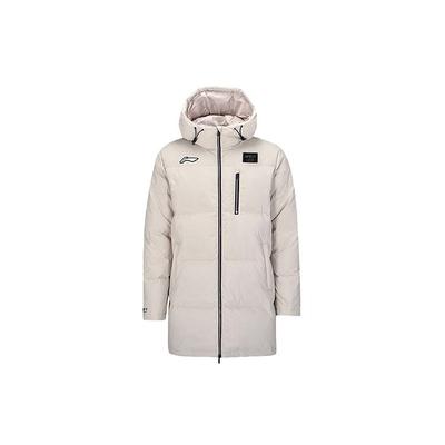 Li Ning Badminton Serie Mittellange Kapuzen-Freizeit-Sport-Langarm-Daunenjacke Unisex Oberbekleidung Silberfischgrau AYMT121-3