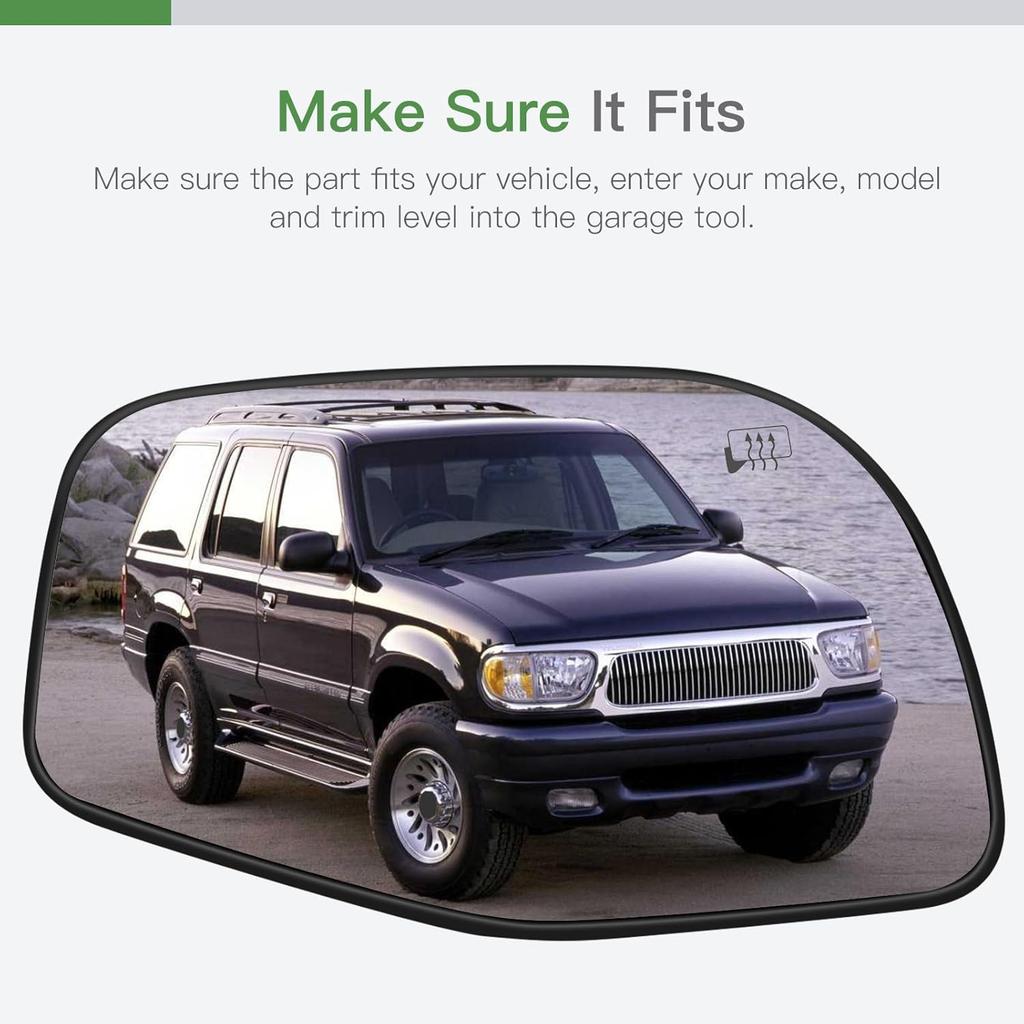 SCITOO Side View Mirror Glass Passenger Right Side Fit For 2002-2005 For FORD/MERCURY EXPLORER/MOUNTAINER W/HEATED Chrome Convex Replacement Exterior