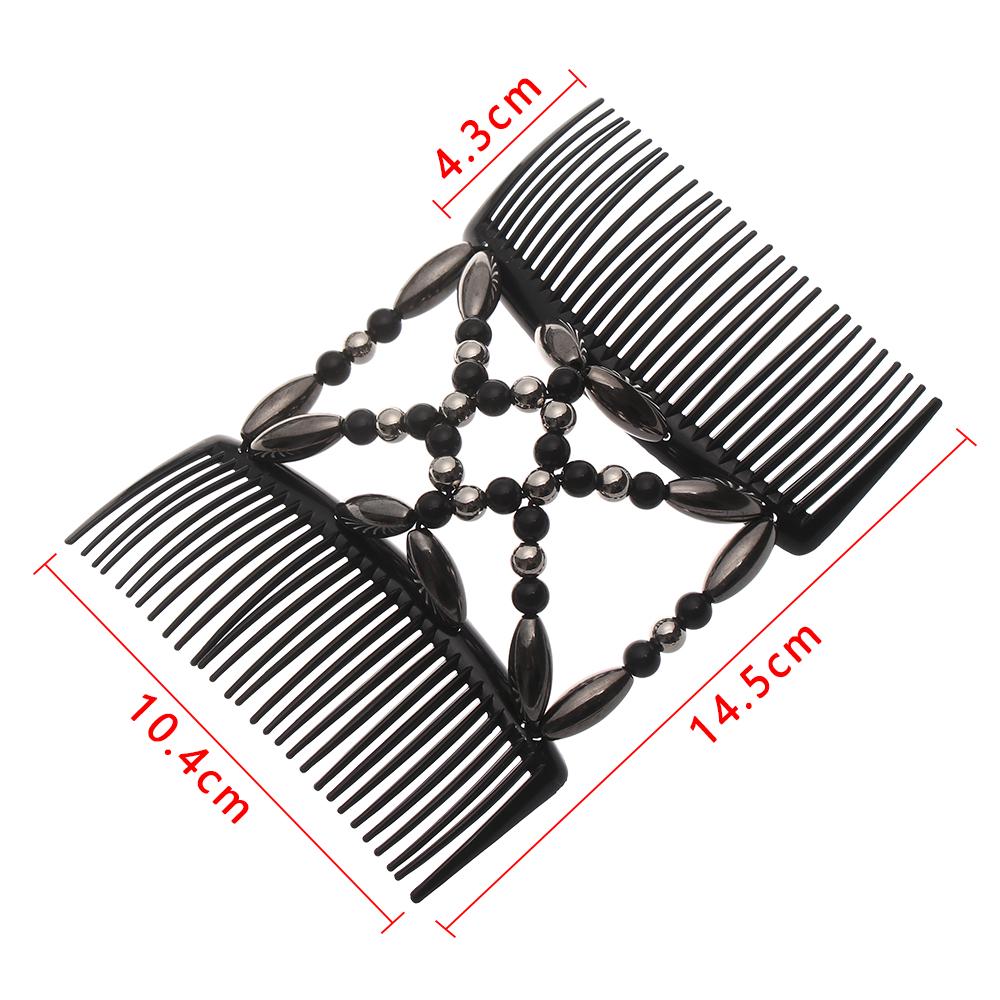 Women Magic Hair Comb Hairpins Elastic Hairpin Stretch Double Hair Comb Handmade Beaded Hair Clip DIY Hair Styling Tool