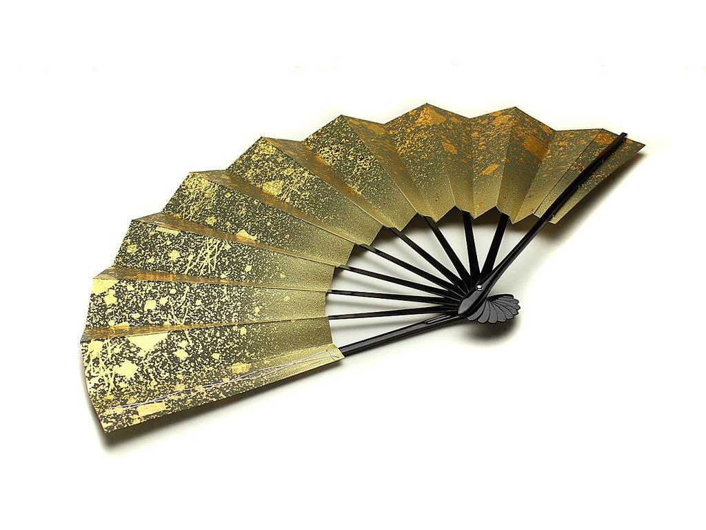 Kyoto Fan, Maisen, Fantasy, Gold, 9.5 Inches, Made In Japan, Kyoto, Black Lacquered Bone, Double-Sided, for Japanese Dance, Boxed