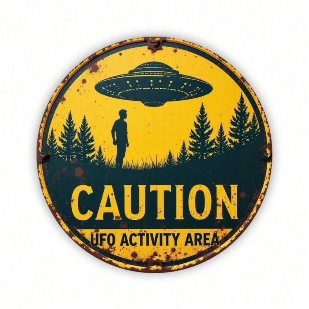 Vintage UFO Metal Wall Art Sign 24x24cm Retro Sci-Fi Decor