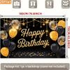 2D Black Gold Balloon Happy Birthday Backdrop Banner Photo Booth Background