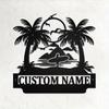 Customizable Metal Wall Art Plaque Beach Silhouette Family Name Sign for Home Garden Entrance