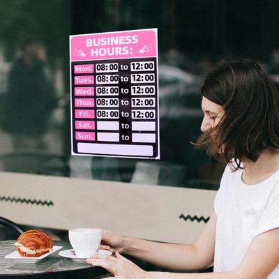 2Pcs Business Hours Sign Self-Adhesive PVC Opening and Closing Sticker for Store Restaurant Bar Cafe Shop Business Hours Sign