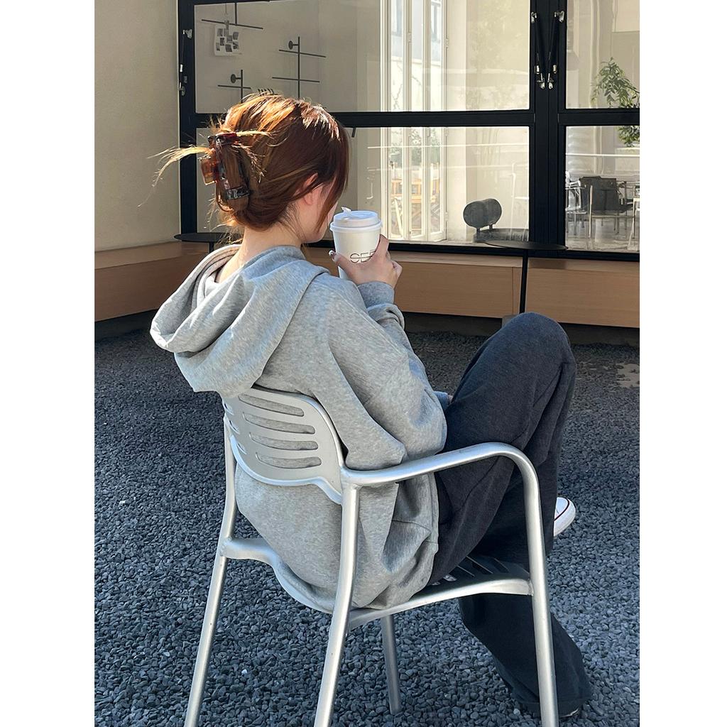 Women's Velvet Hooded Sweatshirt with Autumn and Winter New Loose Letter Printing Korean Student Long-sleeved Top