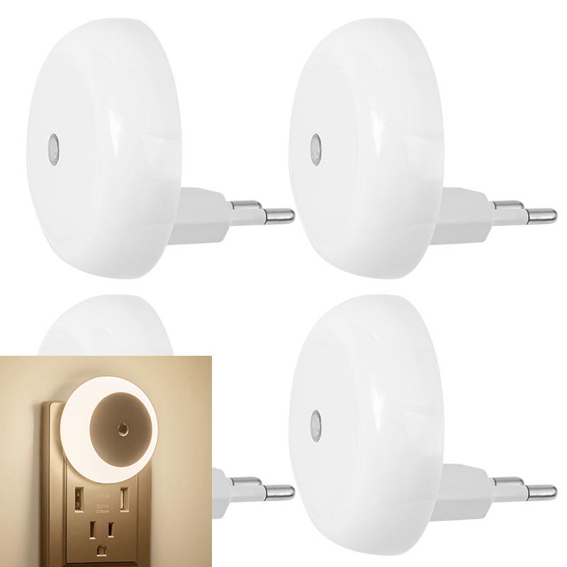 4-Pack EU Plug Light-Controlled Night Lights for Bedroom, Living Room, and Bathroom