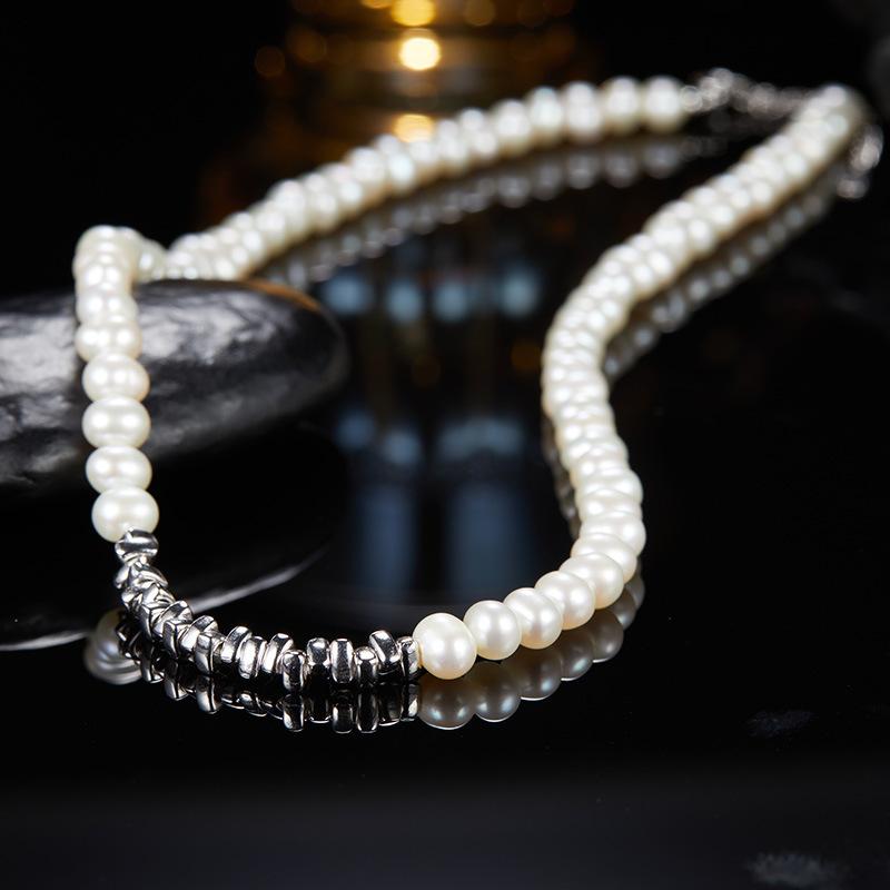 Colier cu pandantiv din argint sterling S925 cu perlă naturală de apă dulce, design de înaltă calitate pentru femei, pandantiv din argint fragmentat de nișă, lanț pentru claviculă