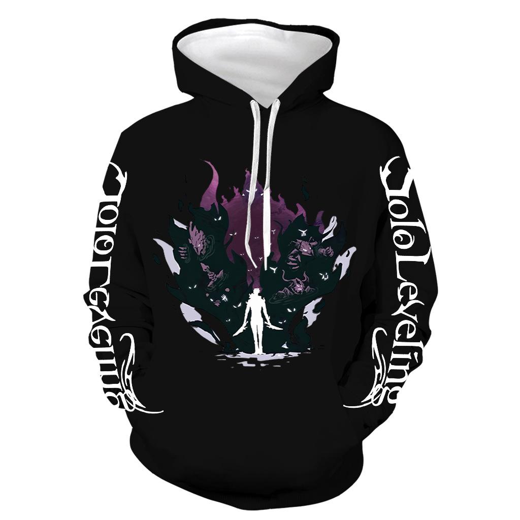 Solo Leveling Sung Jinwoo Dark Power Graphic Hoodie Anime Pullover Hooded Sweatshirt