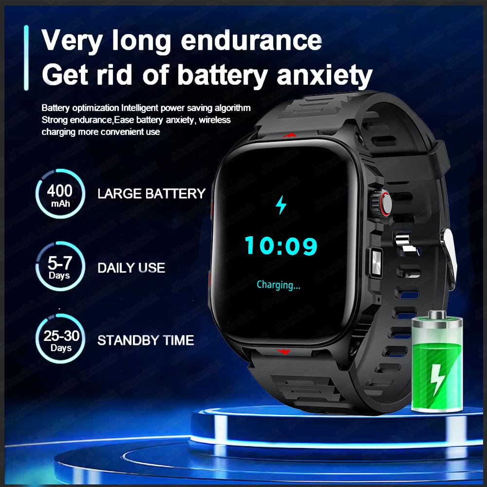 New Military Outdoor Smart Watch Men IP68 Waterproof LED Flashlight 400 mAh Battery Health Monitoring Bluetooth Call Smartwatch