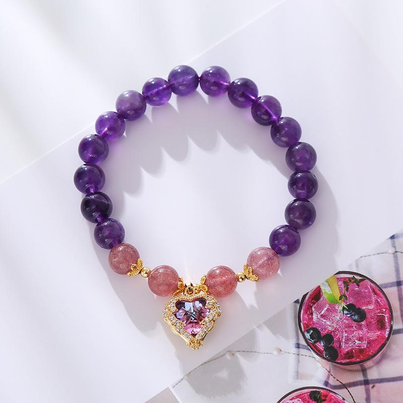 Natural Amethyst Strawberry Crystal Bracelet Ocean Heart Crystal Bangles Women Fashion Jewelry Accessories Gift