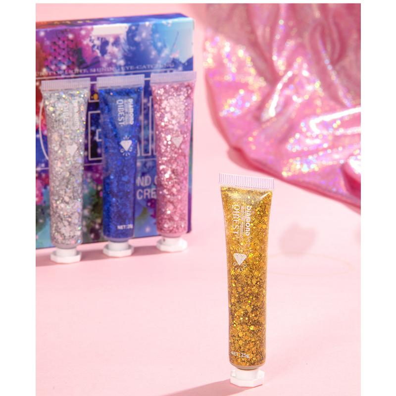 QIBEST Burst Glitter Eyeshadow Glitter Cream Face Body Polarized Glitter Cream Highlighter Oslnivý rozjasňující oční stín
