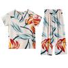 Pijamas de seda y algodón de verano para mujer: Conjunto holgado de dos piezas de manga corta para personas de mediana edad y mayores, talla grande, ideal para exteriores.
