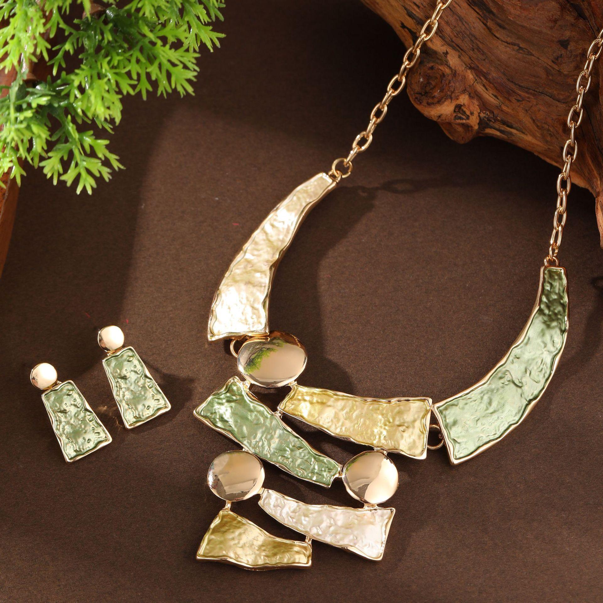 

Цветная масляная живопись полые геометрические серьги-подвеска, женский набор ожерелья высокого класса