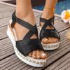 Women's Plus Size Cross Strap Peep Toe Wedge Casual Sandals with Elastic Back Strap Comfortable Platform Shoes for Summer