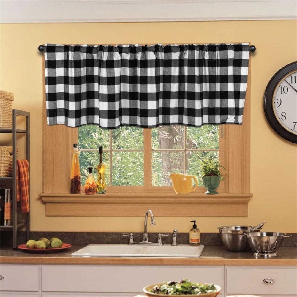 Polyester Door Valance Curtain 55.91x15.75in Buffalo Check Valance For Kitchen
