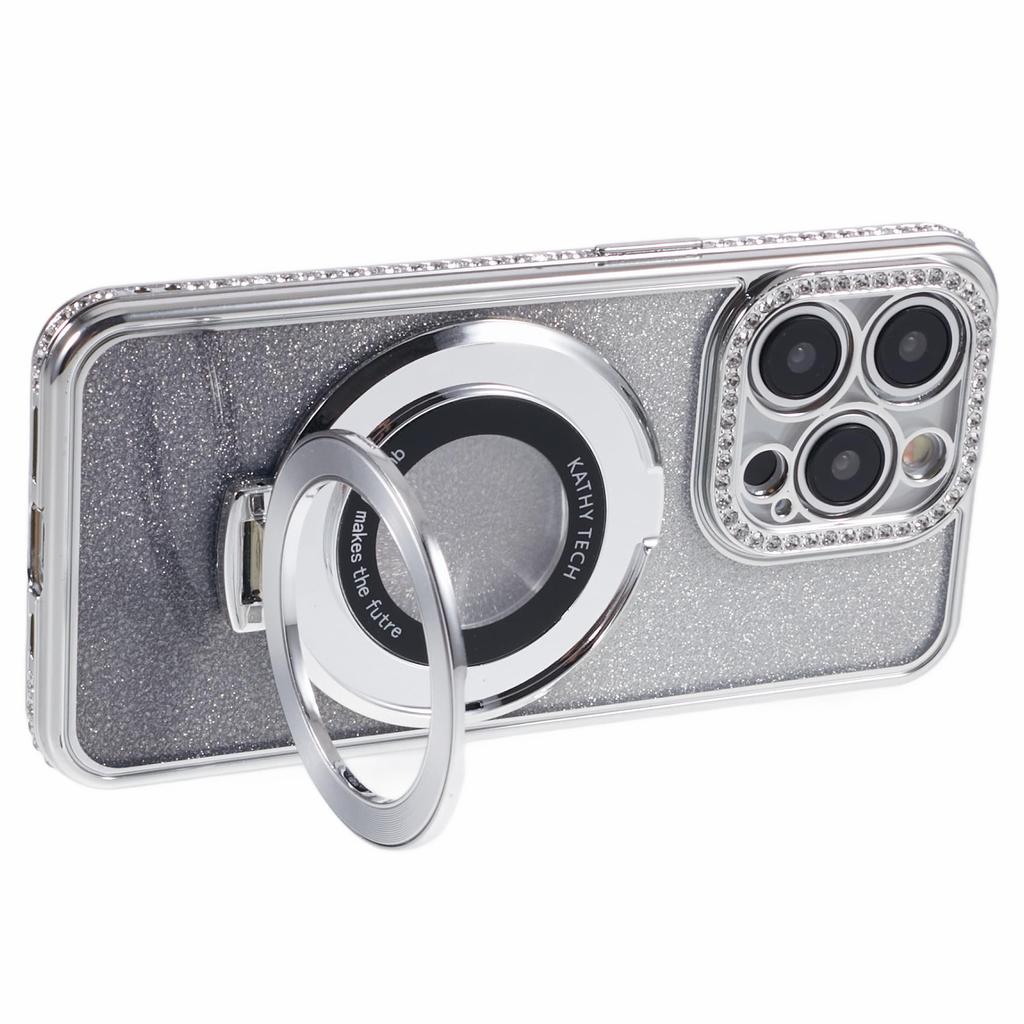 For iPhone 15 Pro Max Ring Holder Case Rhinestone Decor Glitter Sparkle TPU Phone Cover