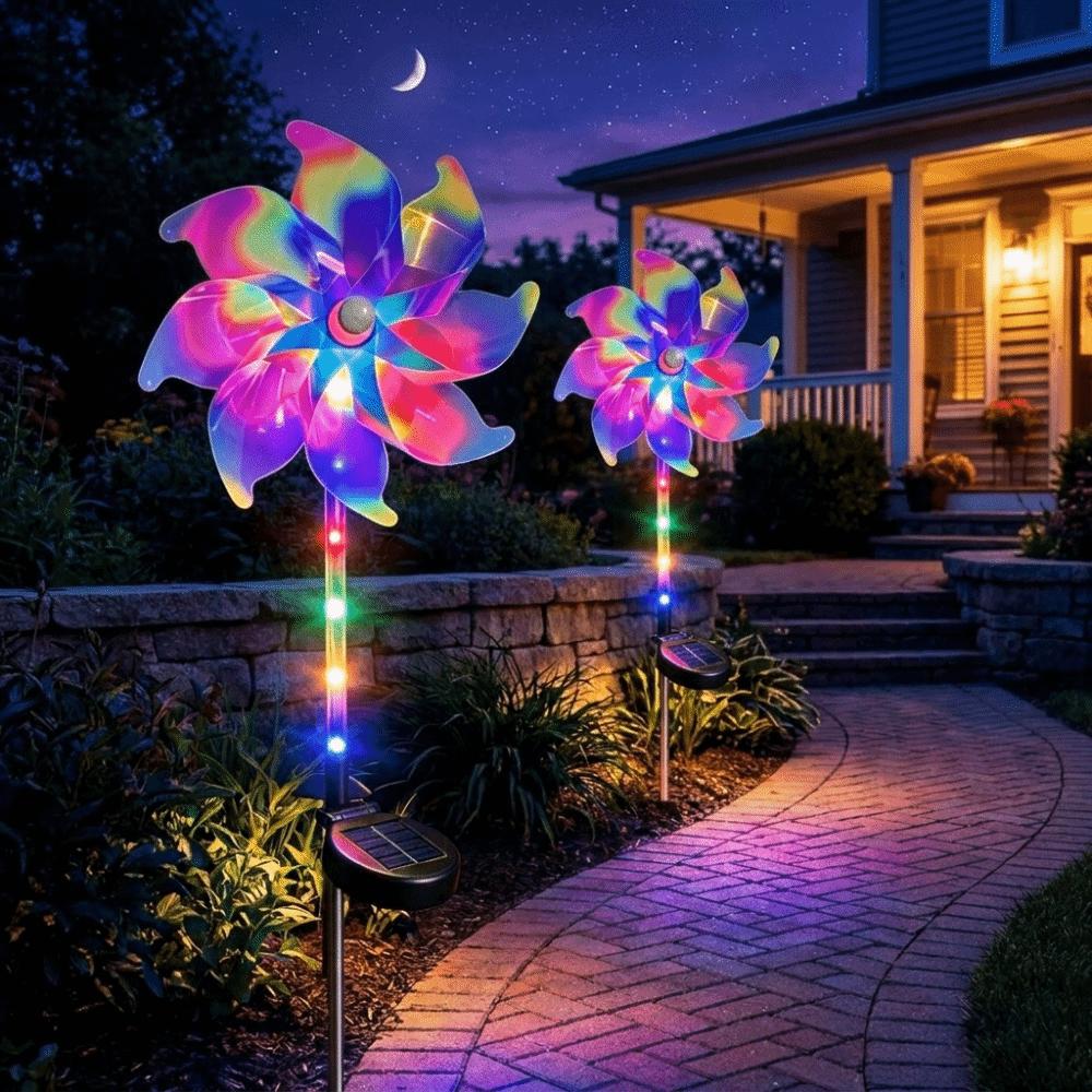 Rotating Solar Powered Windmill Lamp Waterproof Landscape Stake Lights Wedding Courtyard