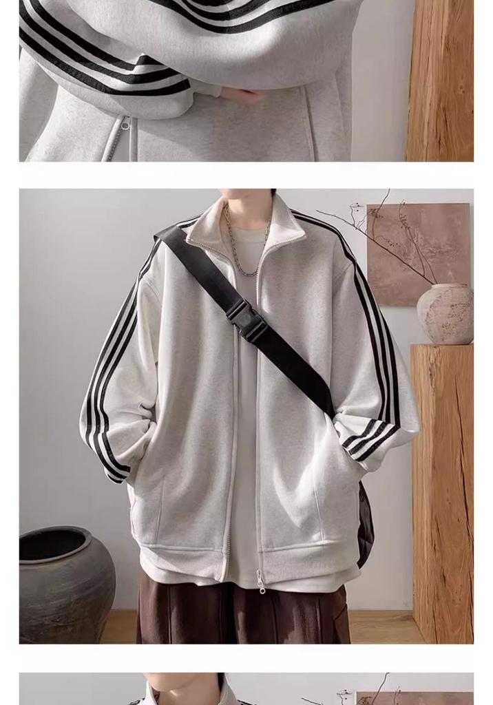 Men's Retro Color Block Stand Collar Jacket – Spring/Autumn Casual Sportswear with Three Stripes