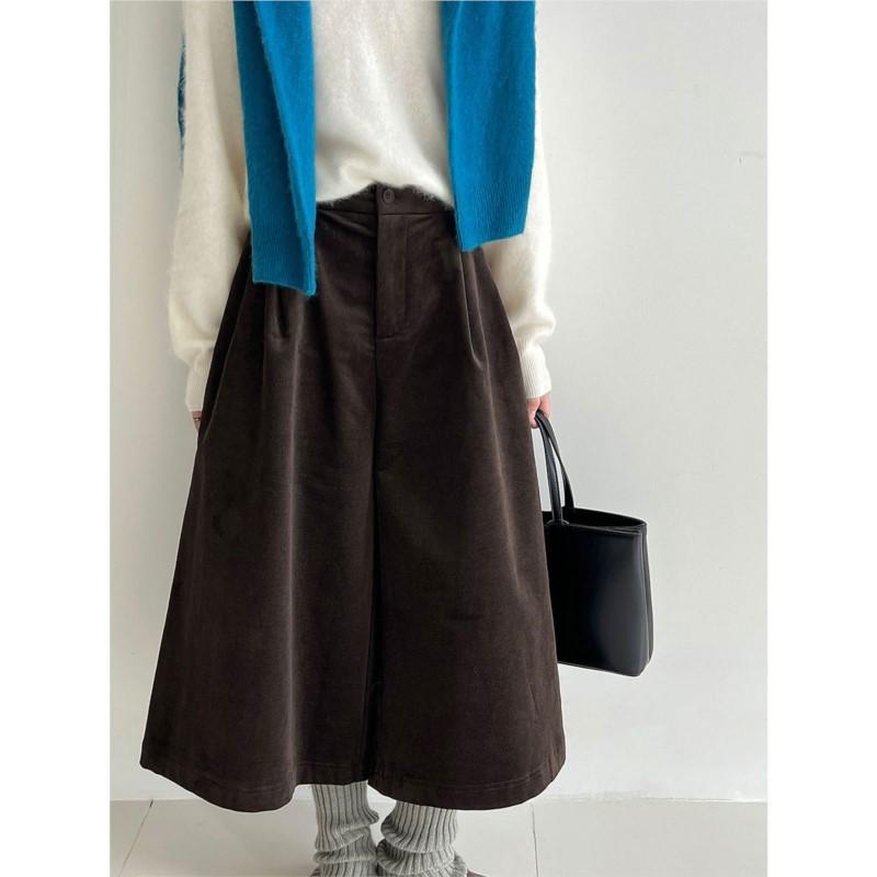Johnature Simple Comfortable Corduroy High-waisted Vintage Mid-length Pants For Women Loose Wide-leg Pants Autumn Winter