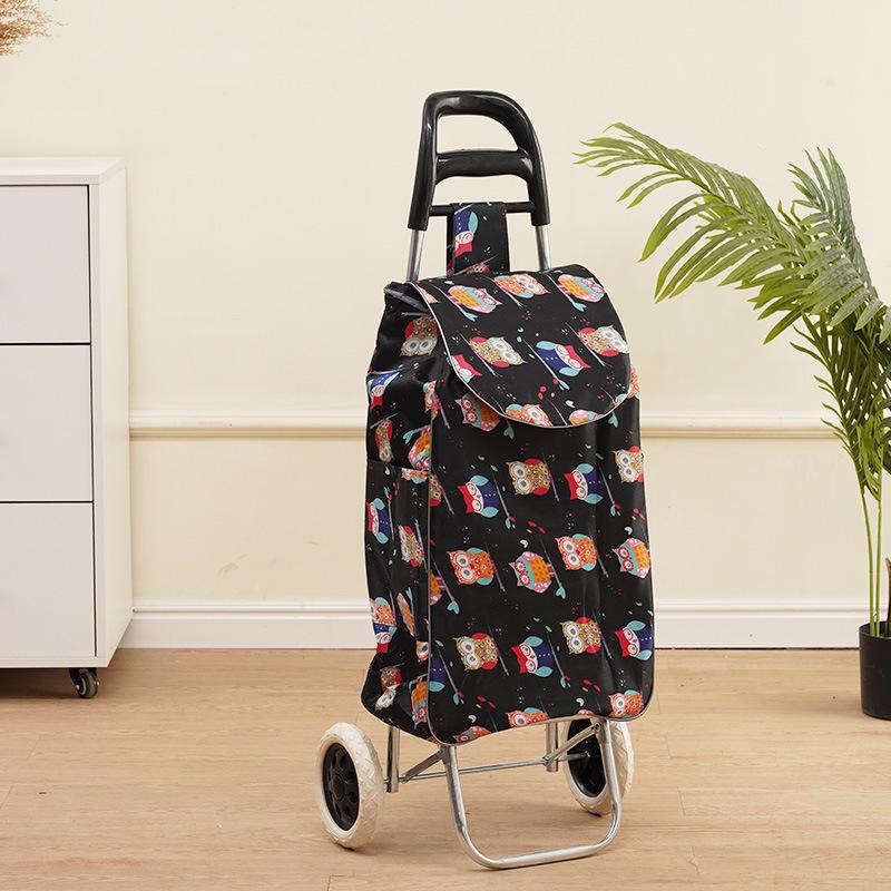 Portable Folding Trolley Cart for Seniors - Floral Pattern, Large Capacity for Grocery Shopping and Home Use