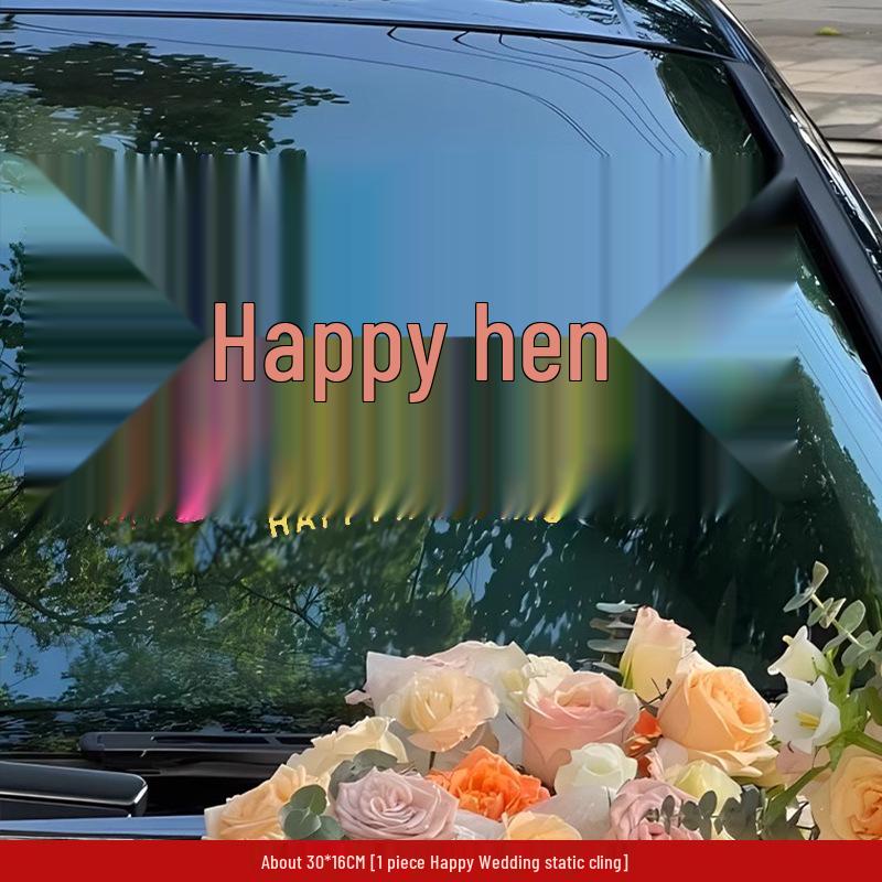 Wedding Car Decoration Set: Ribbons, Flowers, Mirror Arrangements, Double Happiness Stickers
