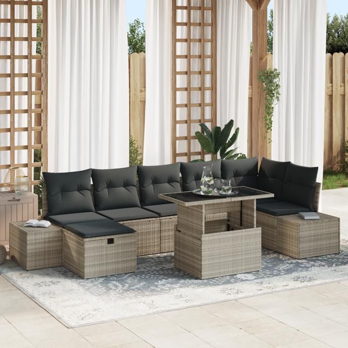 VidaXL Ensemble de canapé de jardin 8 pièces avec coussins gris en poly rotin 3361221