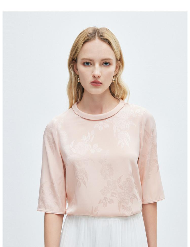 19mm stretch jacquard] Spring and summer round neck sweet temperament, anti-aging mulberry silk shirt for women