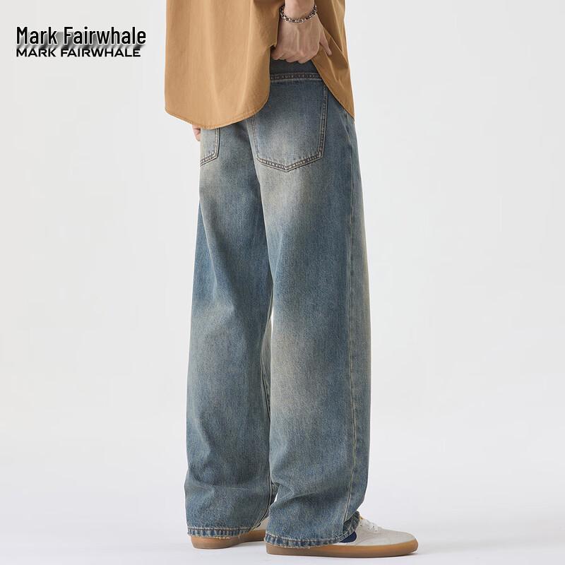 Mark Fairwhale Herren Hellblaue Gewaschene Straight-Leg Loose Fit Jeans