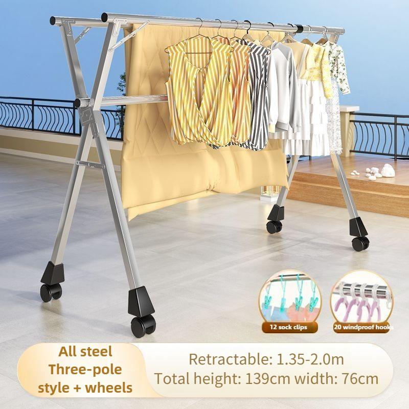 Household Foldable Clothes Hanger Rack Balcony 5 Pole Extendable Clothes Drying Tool Stainless Steel Clothes Drying Rack