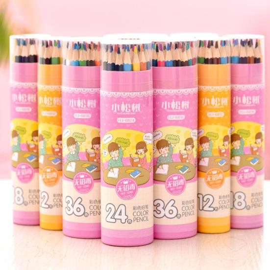 12/24/36/48-Color Cartoon Barrel Colored Pencils Set Lead-free Drawing Pencils for Kids Students Smooth Coloring Portable Art Supplies for School