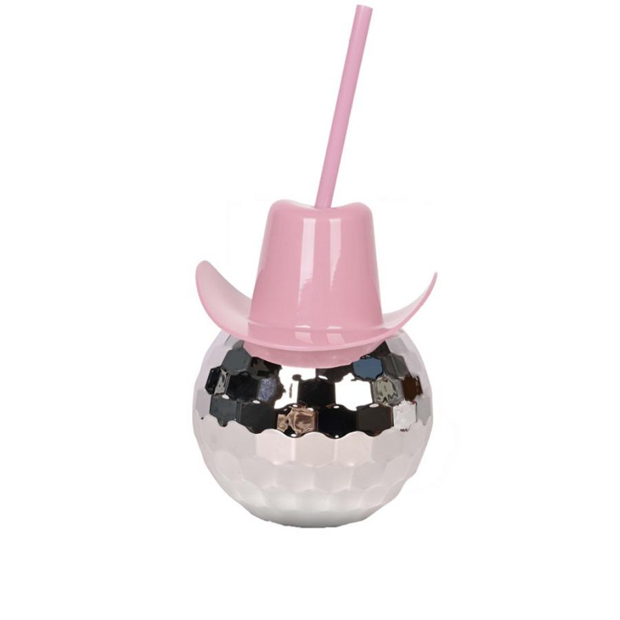 Cowboy Hat Disco Ball Electroplated Tumbler 600ml Stainless Steel Drinking Cup with Straw Party Supplies