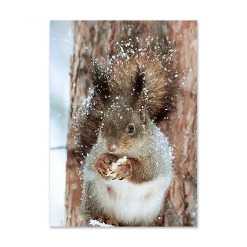 Christmas Deer Snowscape Canvas Poster Art Prints Hazelnut Wood Wall Paintings Christmas Wall Posters Living Room Decor Gift