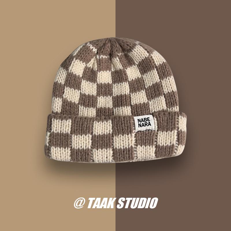 Damrutig stickad ullmössa, Koreansk & Japansk stil, Höst/Vinter, Stor passform, Ansiktsförminskande, Julutgåva