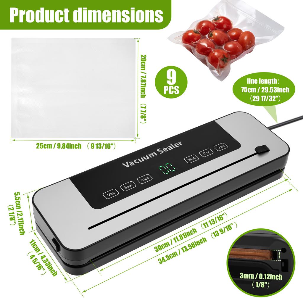 Electric Vacuum Sealer Machine Automatic Food Storage Seal Touch Button Dry/Wet Built-in Cutter Kitchen Sealing Vacuum packaging