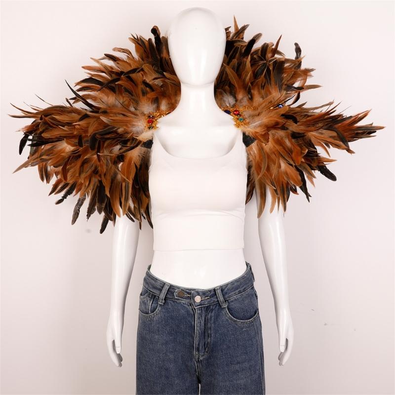 Veer Sjaal Cape Schouderomslag Gothic Veer Shrug Poncho Gouden Kraag Halloween Cosplay Kostuum voor Volwassenen Vrouwen