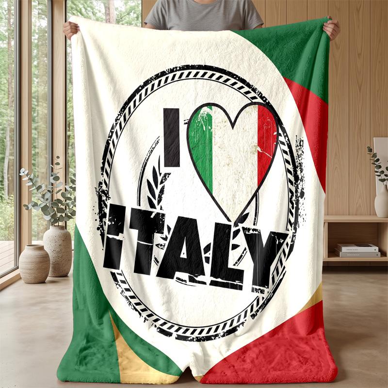 Italy Football Printed Flannel Blanket Skin Friendly Warm Decorative Throw for Indoor Couch Bed Daily Use