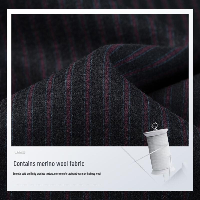 Futing Men's Striped Fleece-Lined Business Shirt with Silk and Wool Blend