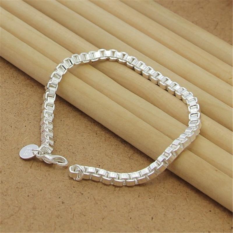 Brățară din argint 925 4 mm 8 inch Brățară venețiană pătrată pentru femei și bărbați Bijuterii pentru petrecere Gifs