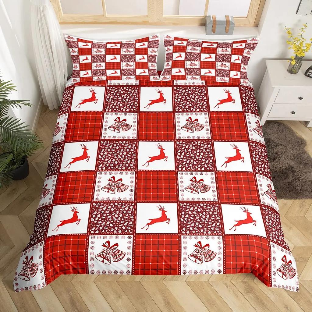 Christmas Tree Duvet Cover Set Blue Xmas Comforter Cover Girly Glitter Elk Bedding Sets Winter Snowflakes Duvet Cover Full Size
